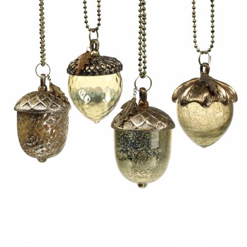 Floristik24 Julgransdekorationer ekollon för att hänga metallglas guld 7cm 4st