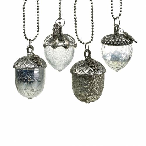 Floristik24 Julgransdekorationer ekollon att hänga metallglas silver 7cm 4st