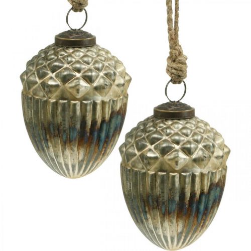 Floristik24 Ekollon att hänga, höstfrukter, träddekorationer, äkta glas, antik look Ø7,5cm H10,5cm 2st