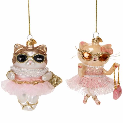 Glasdekorationer i katt med tutu som julgransdekorationer 11 cm 2 st köpa | Floristik24.se