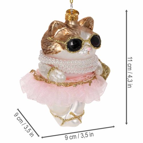 Glasdekorationer i katt med tutu som julgransdekorationer 11 cm 2 st | Floristik24.se
