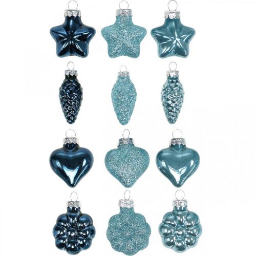 Floristik24 Mini julgransdekorationer blandar glasblått, glitter diverse 4cm 12st