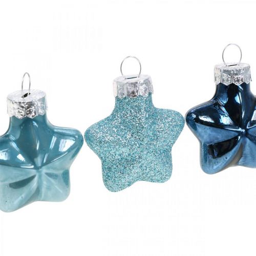 Artikel Mini julgransdekorationer blandar glasblått, glitter diverse 4cm 12st