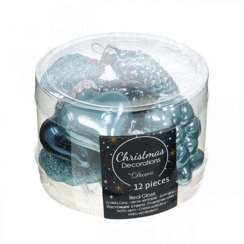 Floristik24 Mini julgransdekorationer blandar glasblått, glitter diverse 4cm 12st