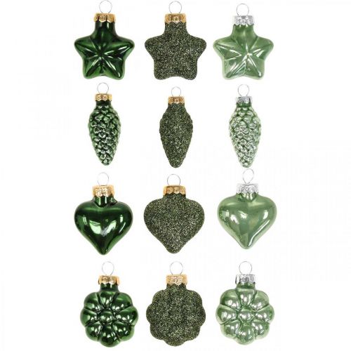 Floristik24 Mini julgransdekorationer blandar grönt glas juldekorationer diverse 4cm 12st