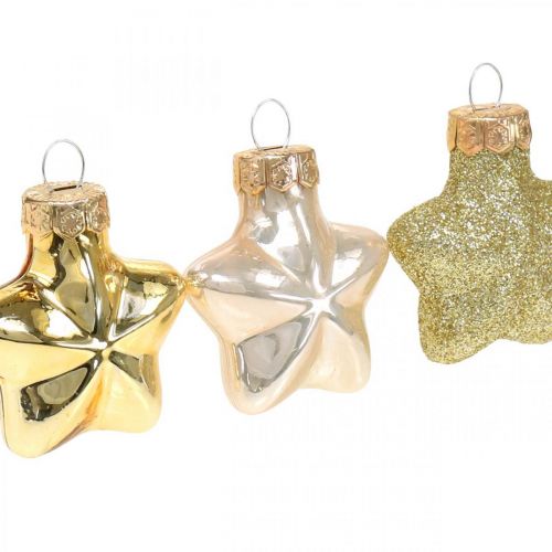 Artikel Mini julgransdekorationer blandar glasguld, diverse pärlfärger 4cm 12st