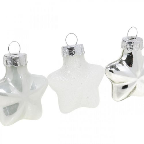 Floristik24 Mini julgranspynt mix glas vit, silver assorterad 4cm 12st