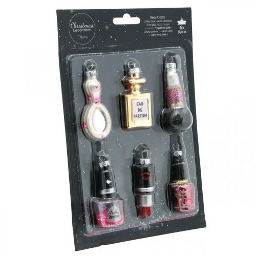 Floristik24 Julgransdekoration Beauty &amp; Glamour, glashänge kosmetisk mix H5,5–7cm äkta glas 6st