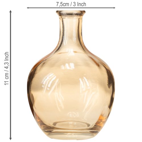 Artikel Minivas i glasflaska, bärnstensfärgad och klar, Ø7,5 cm, H11 cm, 4 st.