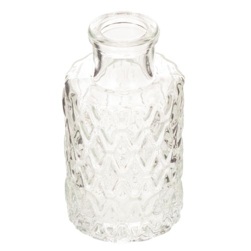 Miniglasvas med diamantmönster, liten bordsvas, flaska, transparent, 9 cm, 6 stycken