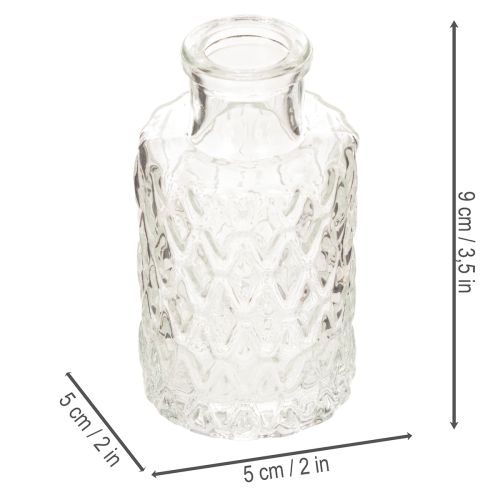 Miniglasvas med diamantmönster, liten bordsvas, flaska, transparent, 9 cm, 6 stycken | Floristik24.se