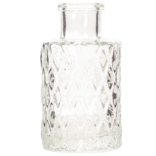 Miniglasvas med diamantmönster, liten bordsvas, flaska, transparent, 9 cm, 6 stycken | Floristik24.se