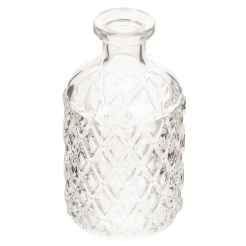 Glasflaska med diamantmönster, dekorativ flaska, vas, liten, 13 cm, 6 stycken