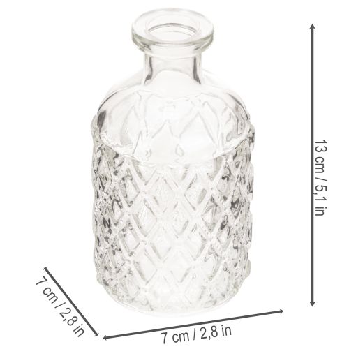 Glasflaska med diamantmönster, dekorativ flaska, vas, liten, 13 cm, 6 stycken | Floristik24.se
