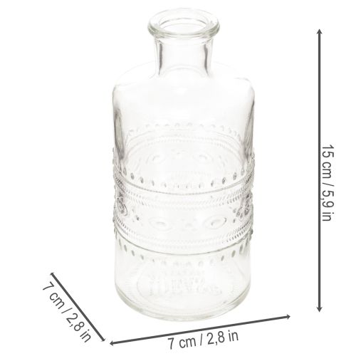 Glasflaska med mönster, cylindrisk, klar, dekorativ vas, 15 cm, 6 stycken | Floristik24.se