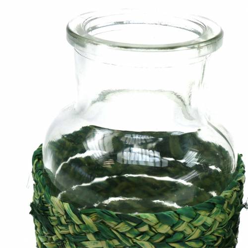 Floristik24 Glasflaska med raffia grön H12,5cm 3st