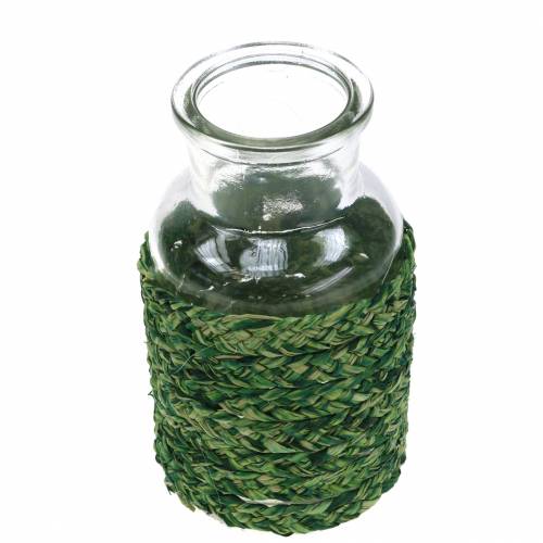 Floristik24 Glasflaska med raffia grön H12,5cm 3st