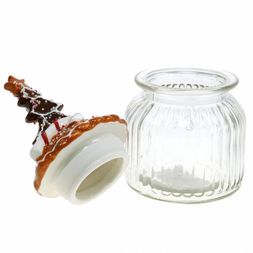 Floristik24 Glasburk med keramiskt lock pepparkakor vit, brun H21,5cm kakburk