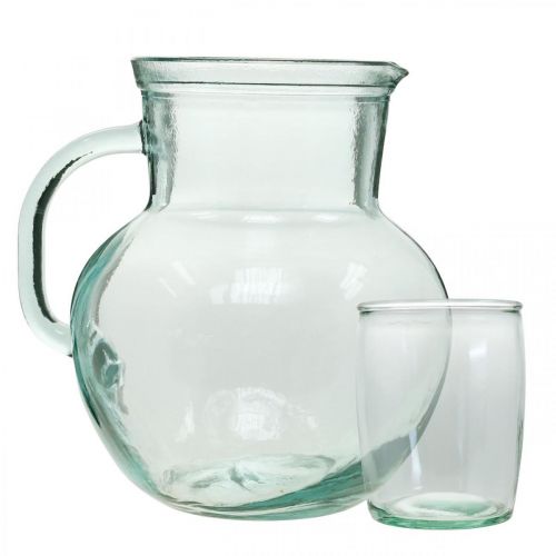 Artikel Glaskanna med dricksglas, dryckesset för servering blåaktigt klar H20cm/11,5cm 5 stycken
