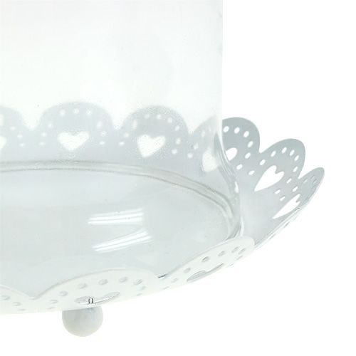 Floristik24 Glaskåpa med tallrik Ø15,5cm H17cm vit