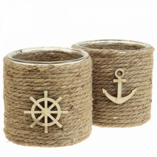 Floristik24 Värmeljushållare Maritim lykta glas Ø10,5cm H10cm 2st