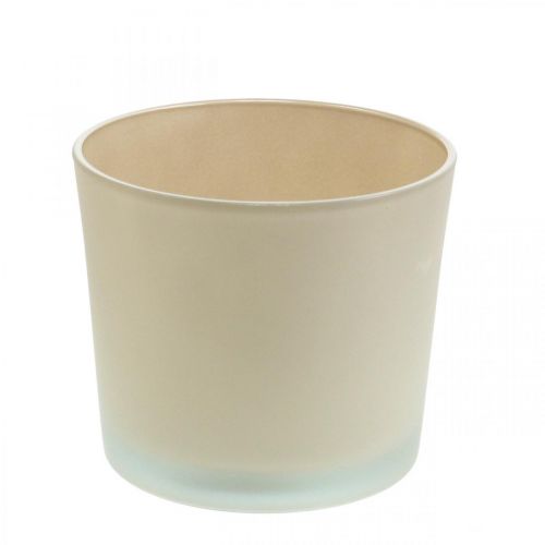 Blomkruka i glas beige planteringskruka glaskruka Ø14,5cm H12,5cm