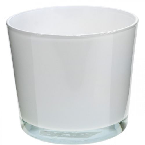 Blomkruka i glas vit plantering glasbalja Ø14,5cm H12,5cm