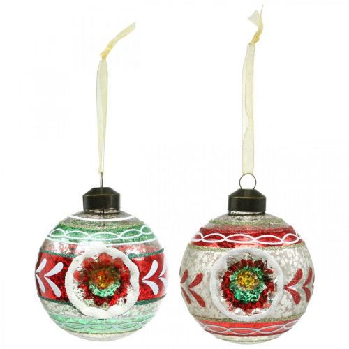 Floristik24 Julgransbollar med mönster, trädekorationer, julbollar färgade H9cm Ø8cm äkta glas 3st