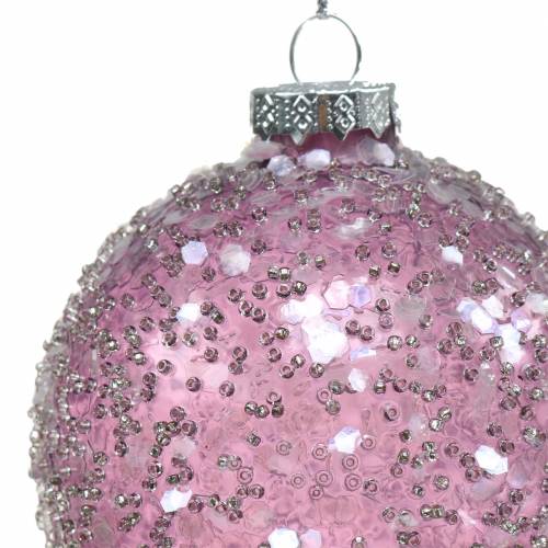 Floristik24 Julgransdekorationer glasboll lila paljetter Ø8cm 4st