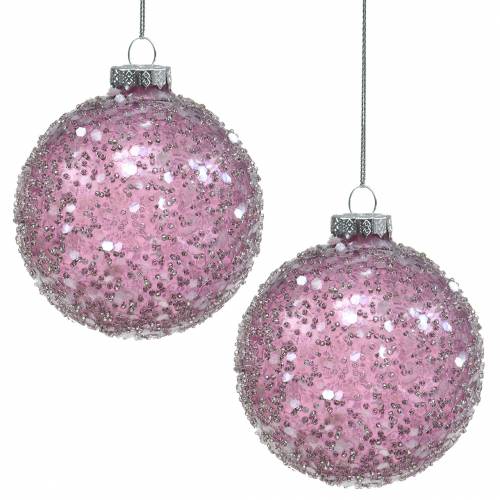 Floristik24 Julgransdekorationer glasboll lila paljetter Ø8cm 4st