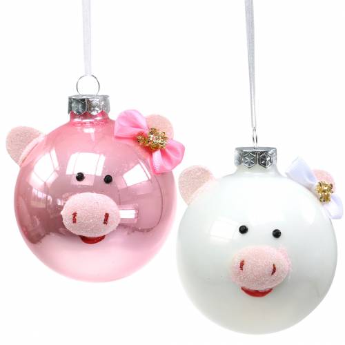 Floristik24 Julgransdekoration glaskula gris rosa/vit Ø8cm 2st