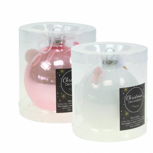 Floristik24 Julgransdekoration glaskula gris rosa/vit Ø8cm 2st