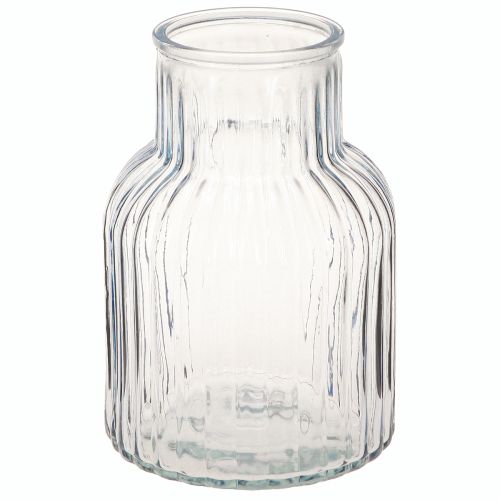 Blomvas med räfflor glasvas i blå Ø13,5cm H20cm