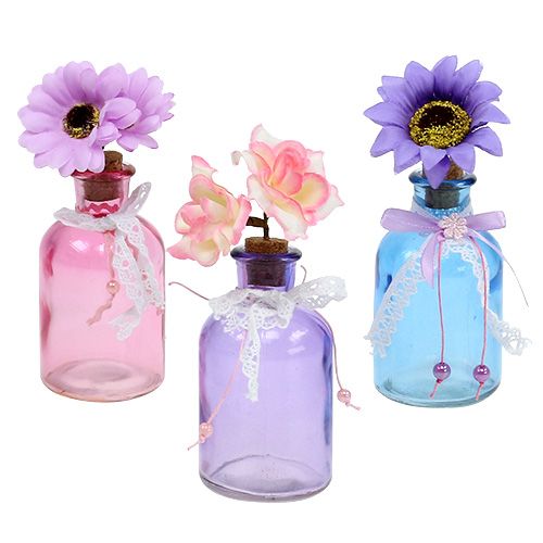 Glasvas med blommamix Ø5,5cm H16cm 3st