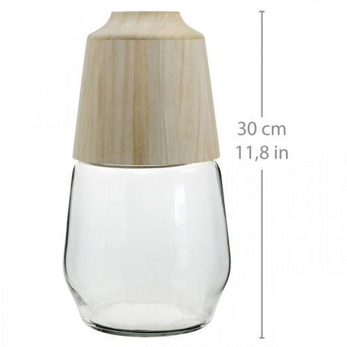 Artikel Glasvas med dekorativ trävas blomstervas klar H30cm
