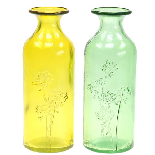 Floristik24 Glasvasflaska gul, grön H19cm 2st