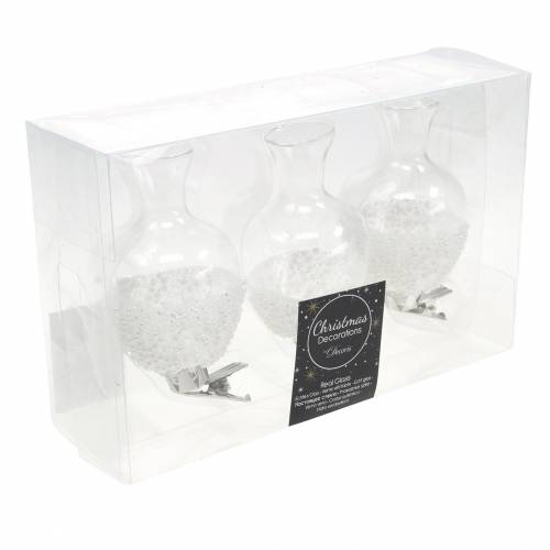 Floristik24 Glasvas med klämma glitter och pärlor Ø4,9cm H9,5cm klar 3st