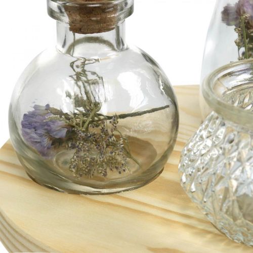 Floristik24 Vas uppsatt på träbricka, bordsdekoration med torkade blommor, naturlig lykta, transparent Ø18cm