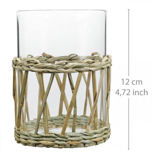 Artikel Glasvas cylinder flätat gräs bordsdekor glas Ø8cm H12cm