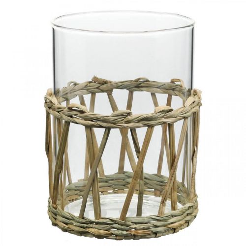 Glasvas cylinder flätat gräs bordsdekor glas Ø8cm H12cm
