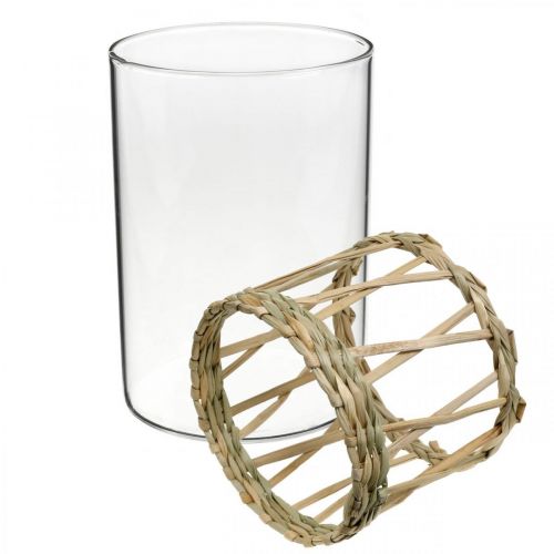 Artikel Glasvas cylinder flätat gräs bordsdekor glas Ø8cm H12cm