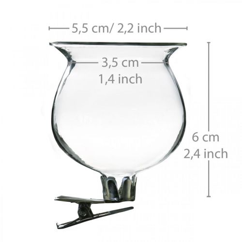 Floristik24 Glasvasklocka med klämma klar Ø5,5cm H6cm 4st