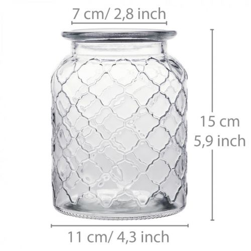 Floristik24 Glasvas diamantmönster, lykta, dekorativt glaskärl, bordsdekoration 2st