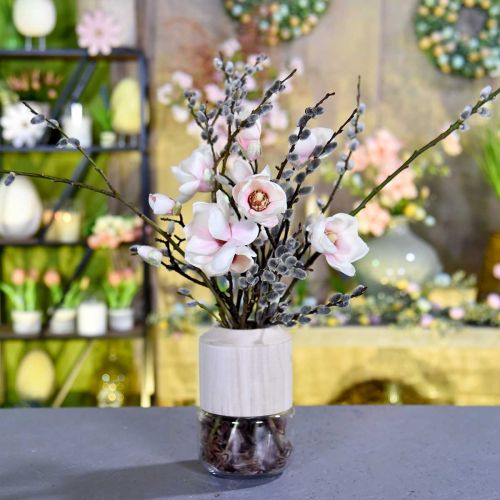 Glasvas med dekorationsvas i trä för torr blomsterhandel H20cm