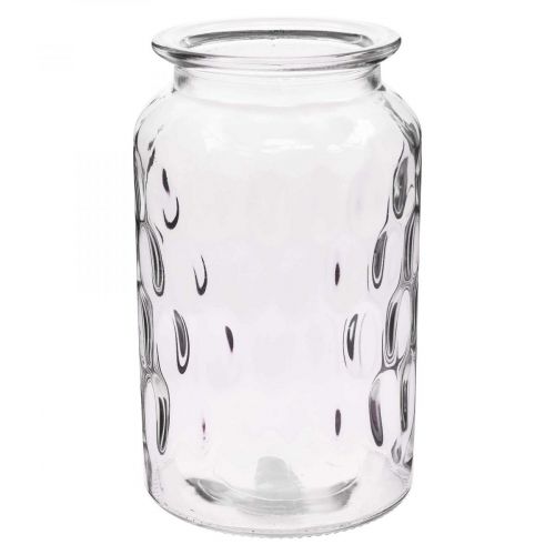 Glasvas med mönster, glaslykta H18,5cm Ø11cm klar
