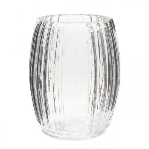 Glasvas med spår, klarglaslykta H15cm Ø11,5cm