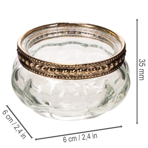 Glasljushållare med dekorativ metallkant, 6 cm, 4 stycken | Floristik24.se
