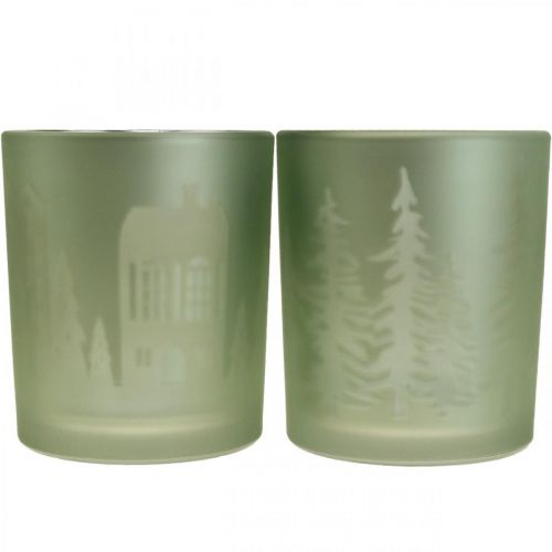 Floristik24 Lyktor, värmeljushållare glas julgrön Ø7cm 2st