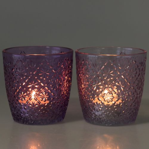 Floristik24 Glaslykta lila Ø9cm H9cm 2st