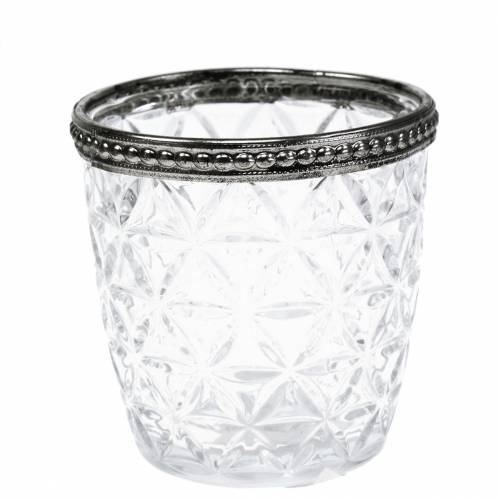 Floristik24 Antik glaslykta med metallfälg Ø7,5cm H7,5cm